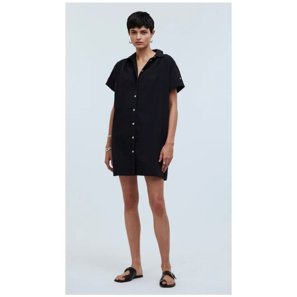 Madewell $110 Collared Button Front Mini Shirtdress Black Size XXS NP091